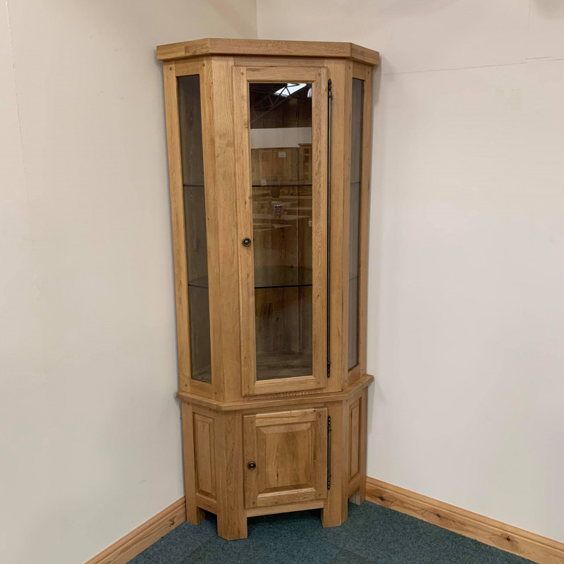Large, solid oak, 2 door glazed corner unit. (CU102) The Restored
