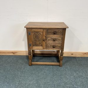 Medium Sized, Rustic Carved Oak, Pedestal Cabinet. (O140)