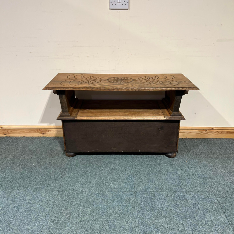 Medium Sized, Low, Solid Oak, Carved, Monks Bench. (MB148) - Image 8