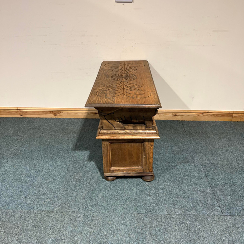 Medium Sized, Low, Solid Oak, Carved, Monks Bench. (MB148) - Image 7
