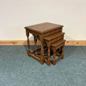 Small, Carved Solid Oak, Nest of 3 Tables. (N106)