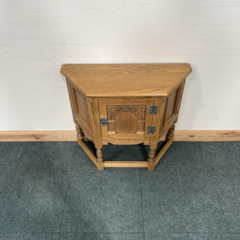 (O195) Small, Old Charm, Oak, Canted Pedestal Cabinet. - Image 4