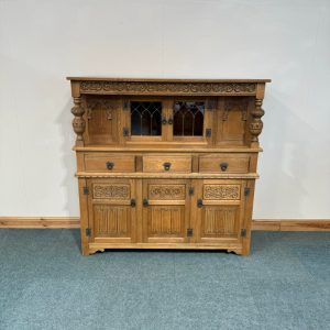 Large, Old Charm, Carved Oak, Court Cupboard. (S244)