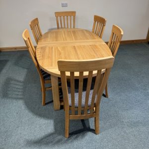 (TC343) Large, Oval, Solid Oak, Fixed Table and 6 Chairs.