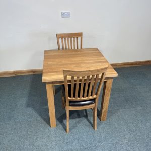 (TC349) Very Small, Solid Oak, Square, Fixed Table and 2 Chairs.