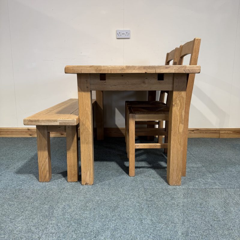 (TC354) Small, French, Distressed Solid Oak, Fixed Table, 2 Chairs and a Bench. - Image 10