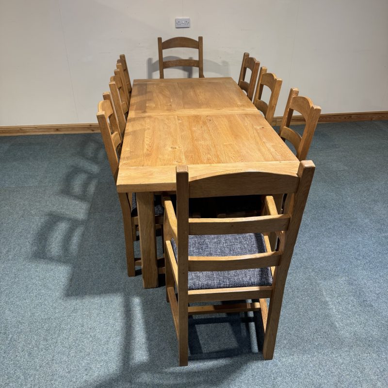 (TC359) Extra Large, French, Solid Oak, 2 Leaf Extending Table and 8 Chairs. - Image 5