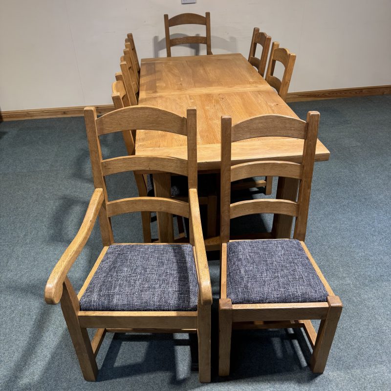 (TC359) Extra Large, French, Solid Oak, 2 Leaf Extending Table and 8 Chairs. - Image 6