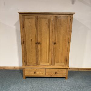 Large, Oak, 2 Drawer, Triple Wardrobe. (W220)