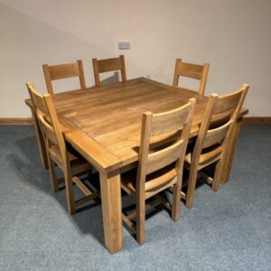 Extra large, Vancouver, Square, Rustic Solid Oak, Fixed Table and 6 Chairs. (TC391)