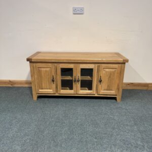 Large, Distressed Solid Oak, Glazed Standard TV Unit. (TV272)
