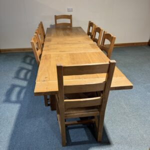 (TC409) Restored French Solid Oak Extending Table and 8 Chairs - Extra Large