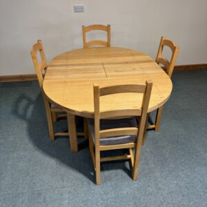 (TC414) Restored Oak Round Extending Table & 4 Chairs - Medium